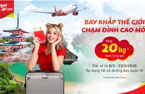 Bay cùng Vietjet nhận ngay 20 kg hành lý miễn phí và cơ hội trúng 1 lượng vàng 9999