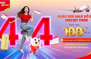 Vietjet giảm 100% giá vé mừng ngày đôi 4/4