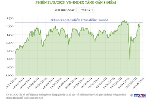 Phiên 21/5/2025: VN-Index tăng gần 8 điểm