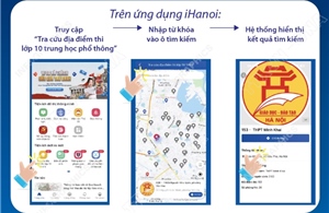 Học sinh có thể tra cứu địa điểm thi lớp 10 trên ứng dụng iHanoi