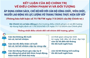 Kết luận của Bộ Chính trị về điều chỉnh phạm vi và đối tượng áp dụng chính sách, chế độ đối với cán bộ trong thực hiện sắp xếp