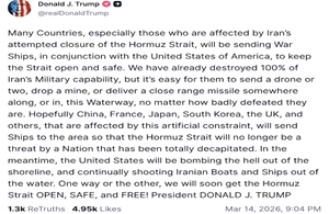 Tổng thống Trump cam kết ‘ném bom dữ dội’ dọc bờ biển khu vực Eo biển Hormuz