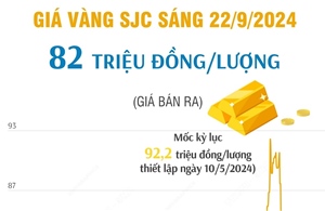 Giá vàng SJC sáng 22/9/2024: Vàng nhẫn trên 80 triệu đồng/lượng