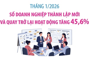 Tháng 1/2026: Số doanh nghiệp thành lập mới và quay trở lại hoạt động tăng 45,6%