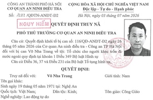 Truy nã đối tượng Võ Nha Trang về tội Tổ chức cho người khác trốn đi nước ngoài