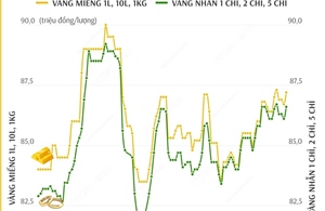 Sáng 21/1, vàng miếng tăng trên 87 đồng/lượng