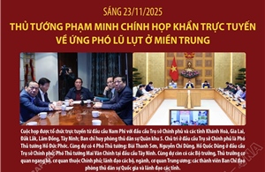 Sáng 23/11/2025: Thủ tướng Phạm Minh Chính họp khẩn trực tuyến về ứng phó lũ lụt ở miền Trung
