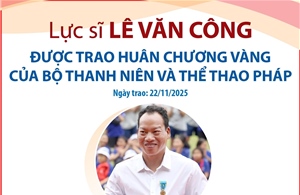 Lực sĩ Lê Văn Công được trao Huân chương Vàng của Bộ Thanh niên và Thể thao Pháp