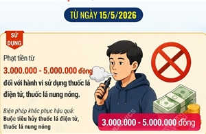 Từ ngày 15/5/2026, sử dụng thuốc lá điện tử có thể bị phạt đến 5 triệu đồng