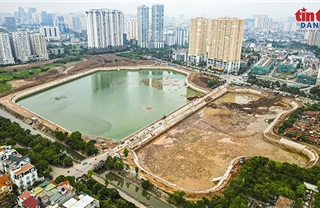 Hồ Đồng Bông 2 dần hoàn thiện, tăng khả năng chống ngập phía Tây Hà Nội
