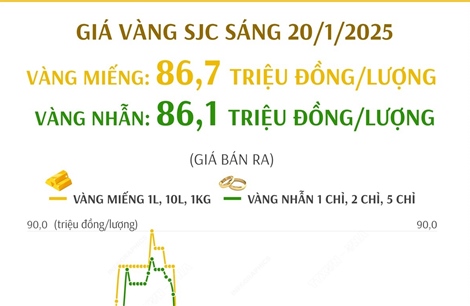 Giá vàng SJC sáng 20/1/2025: Giảm 200.000 đồng/lượng