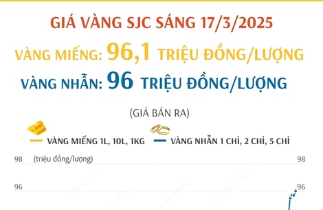 Giá vàng SJC sáng 17/3/2025 lập kỷ lục mới, trên 96 triệu đồng/lượng