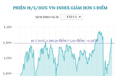Phiên 19/5/2025: VN-Index giảm hơn 5 điểm
