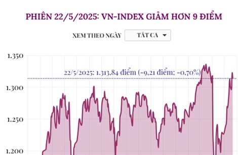 Phiên 22/5/2025: VN-Index giảm hơn 9 điểm