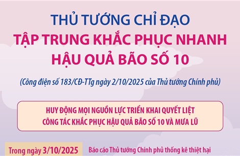 Thủ tướng Chính phủ chỉ đạo tập trung khắc phục nhanh hậu quả bão số 10 và mưa lũ