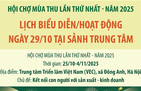 Hội chợ Mùa thu lần thứ nhất - năm 2025: Lịch biểu diễn/hoạt động ngày 29/10 tại Sảnh Trung tâm