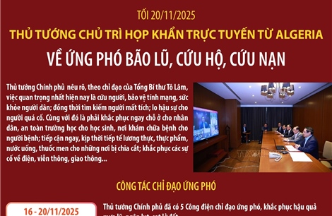 Thủ tướng chủ trì họp khẩn trực tuyến từ Algeria về ứng phó bão lũ, cứu hộ, cứu nạn