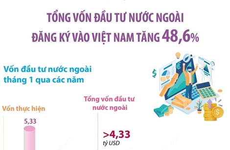 Tháng 1/2025: Tổng vốn đầu tư nước ngoài đăng ký vào Việt Nam tăng 48,6%