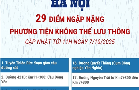 29 điểm ngập nặng ở Hà Nội khiến phương tiện không thể lưu thông
