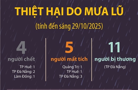 Thiệt hại do mưa lũ (tính đến sáng 29/10/2025)