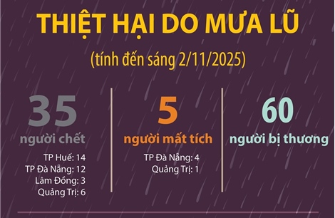 Thiệt hại do mưa lũ (tính đến sáng 2/11/2025)