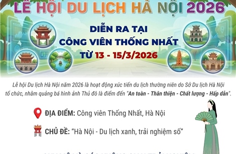 Lễ hội Du lịch Hà Nội 2026 diễn ra tại Công viên Thống Nhất từ 13 - 15/3/2026