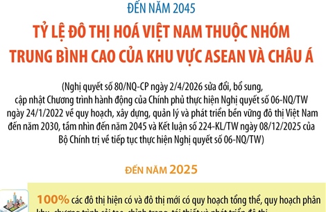 Đến năm 2045, tỷ lệ đô thị hóa Việt Nam thuộc nhóm trung bình cao của ASEAN và châu Á