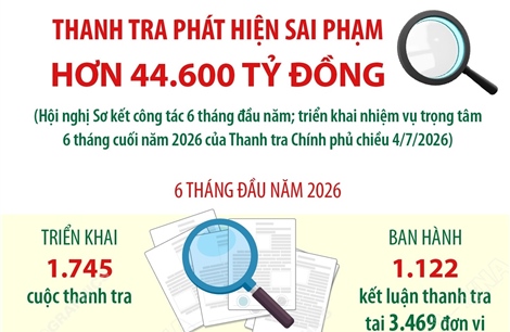 6 tháng đầu năm 2026: Thanh tra phát hiện vi phạm về kinh tế hơn 44.600 tỷ đồng