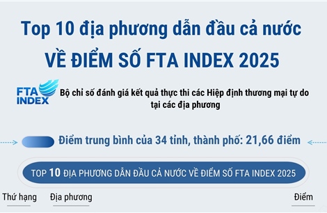 Top 10 địa phương dẫn đầu cả nước về điểm số FTA Index 2025