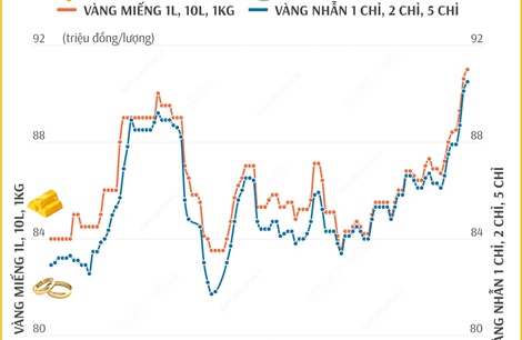 Giá vàng SJC sáng 5/2/2025: Vàng miếng tăng lên 91 triệu đồng/lượng