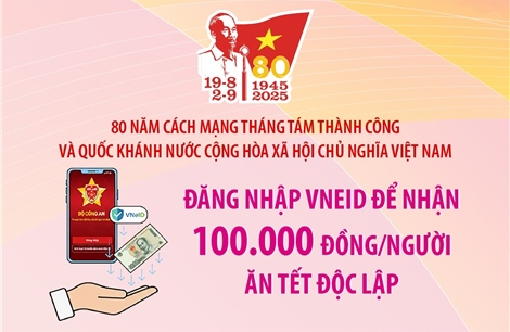 Đăng nhập VNeID để nhận 100.000 đồng/người ăn Tết Độc lập