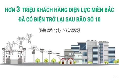Hơn 3 triệu khách hàng Điện lực miền Bắc đã có điện trở lại sau bão số 10