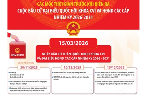 Các mốc thời gian trước khi diễn ra cuộc bầu cử đại biểu Quốc hội khóa XVI và HĐND các cấp nhiệm kỳ 2026-2031