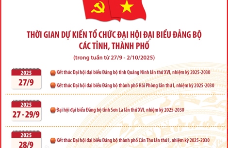 Thời gian dự kiến tổ chức Đại hội đại biểu Đảng bộ các tỉnh, thành phố 