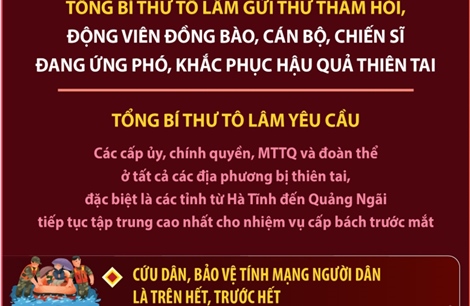 Tổng Bí thư Tô Lâm gửi Thư động viên lực lượng đang ứng phó, khắc phục hậu quả thiên tai