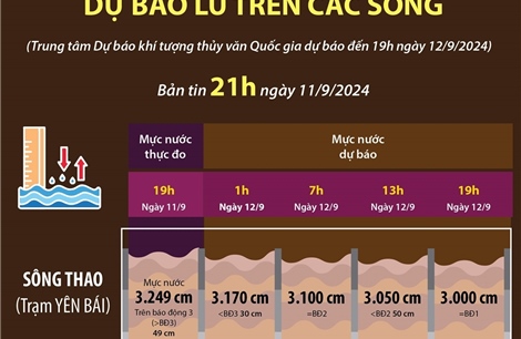 Dự báo lũ trên các sông (bản tin 21h ngày 11/9) 