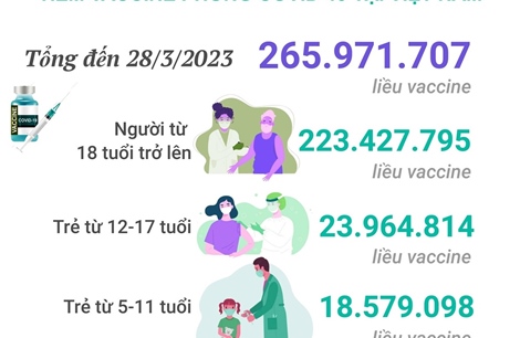 Tình hình tiêm vaccine phòng COVID-19 tại Việt Nam tính đến hết ngày 28/3/2023