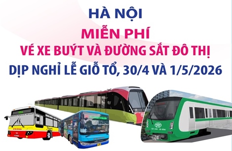 Hà Nội miễn phí vé xe buýt và đường sắt đô thị dịp nghỉ Lễ Giỗ Tổ, 30/4 và 1/5/2026