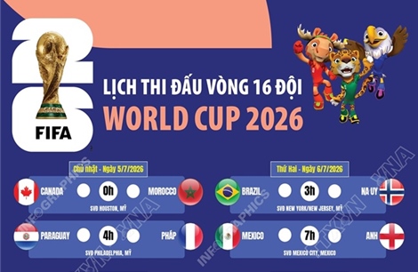 Lịch thi đấu vòng 16 đội World Cup 2026