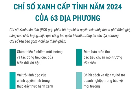 Chỉ số Xanh cấp tỉnh (PGI) năm 2024 của 63 tỉnh, thành