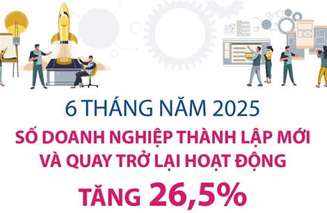 6 tháng năm 2025, số doanh nghiệp thành lập mới và quay trở lại hoạt động tăng 26,5%