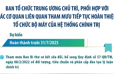 Ban Tổ chức Trung ương chủ trì phối hợp với các cơ quan liên quan tham mưu tiếp tục hoàn thiện bộ máy của tổ chức chính trị