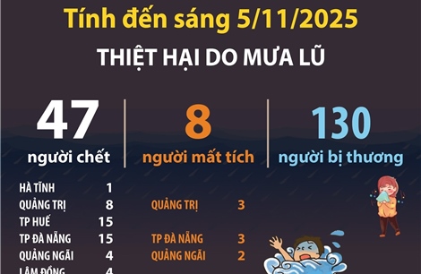 Thiệt hại do mưa lũ (tính đến sáng 5/11/2025)