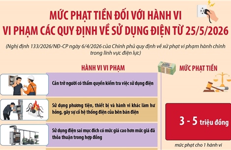 Mức phạt tiền đối với hành vi vi phạm các quy định về sử dụng điện từ 25/5/2026
