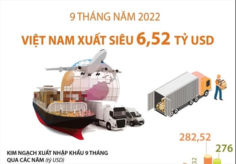 Chín tháng năm 2022: Việt Nam xuất siêu 6,52 tỷ USD