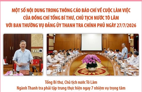 Một số nội dung cuộc làm việc của Tổng Bí thư, Chủ tịch nước Tô Lâm với Ban Thường vụ Đảng ủy Thanh tra Chính phủ