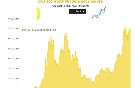 Giá Bitcoin giảm về dưới mốc 67.000 USD