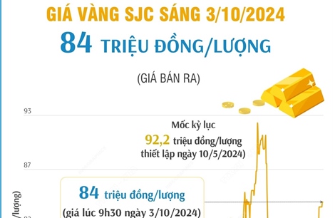 Sáng 3/10/2024 vàng SJC 84 triệu đồng/lượng