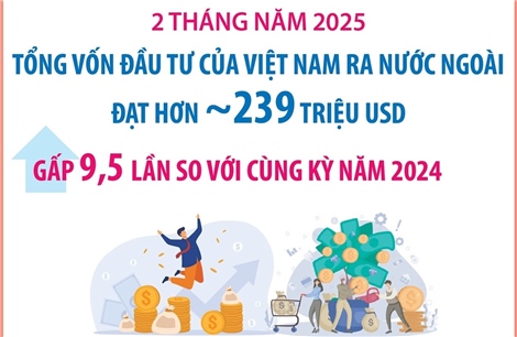 Hai tháng đầu năm 2025, đầu tư của Việt Nam ra nước ngoài gấp 9,5 lần so với cùng kỳ năm 2024