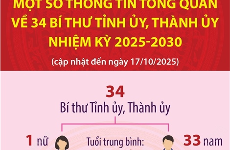 Thông tin tổng quan về 34 Bí thư tỉnh ủy, thành ủy nhiệm kỳ 2025-2030